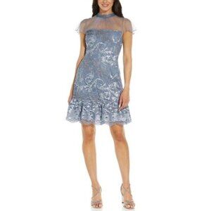 ADRIANNA PAPELL NWT Embroidered Lace Light Blue Dress sz. 2